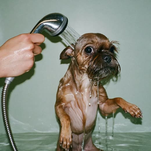 A small dog being bathed at the salon